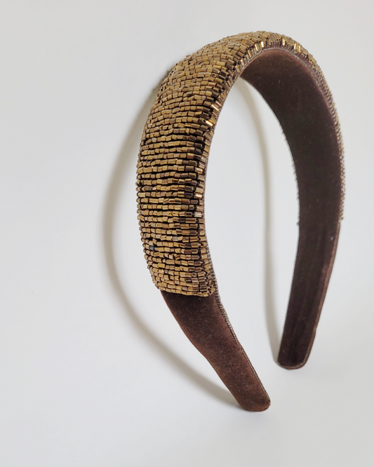 arco bordado miçangas marrom