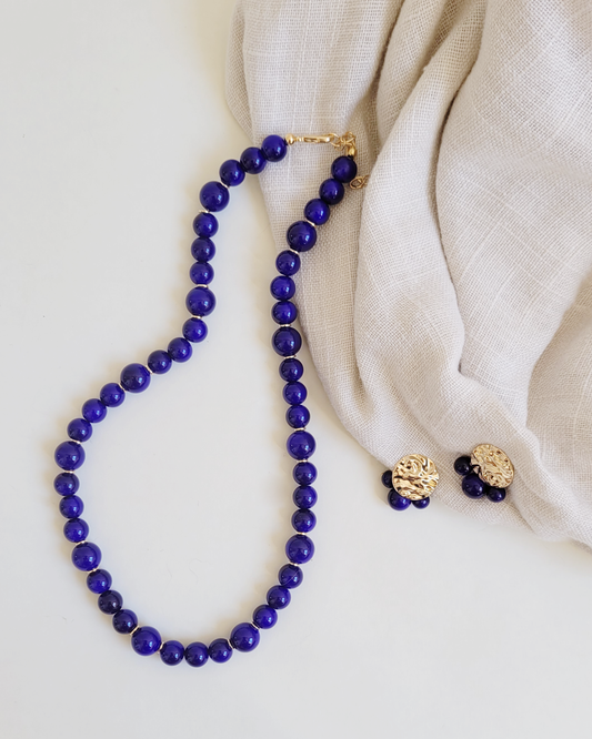 brinco bolinhas azuis com dourado