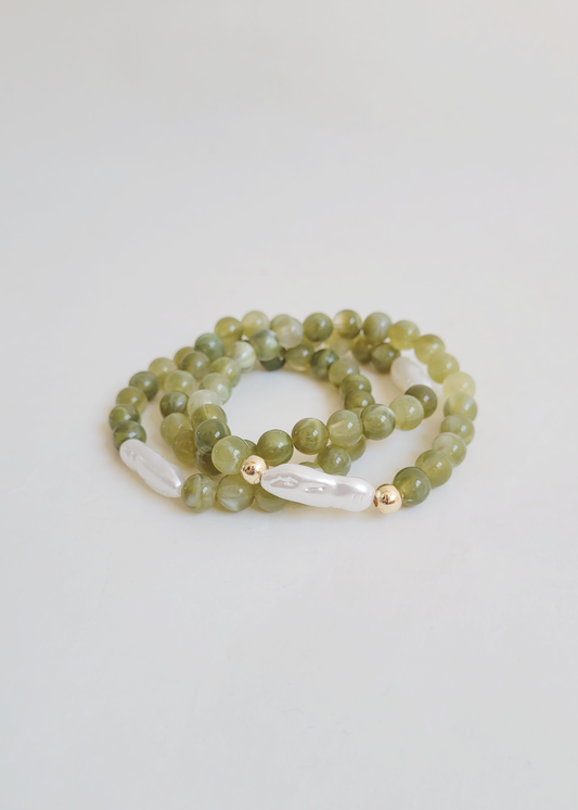 pulseira verde pérola barroca